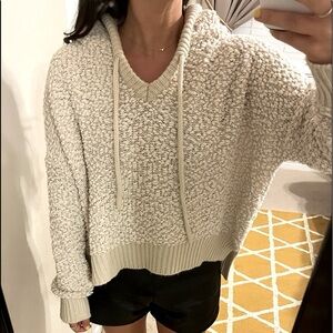 GreenTea Cream Knit Hoodie with Hood